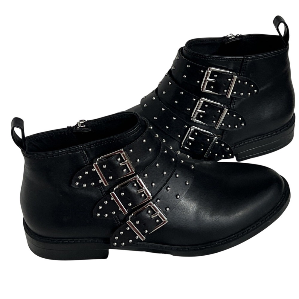 H&M Divided Black Studded Triple Buckle Ankle Boots Wm 5.5 EUR 36 EUC‎ Punk Moto - Picture 2 of 13